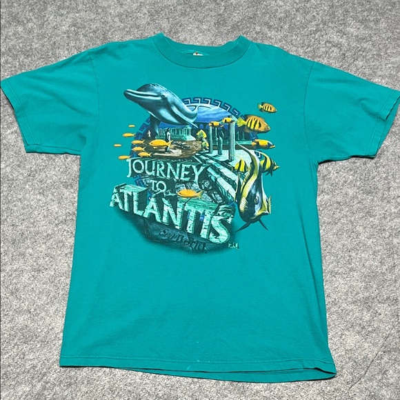 Vintage Other - 1990s Vintage Journey to Atlantis Sea World Teal Graphic T-Shirt